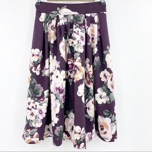 Haute Monde Purple Floral Midi Knee Length Skirt